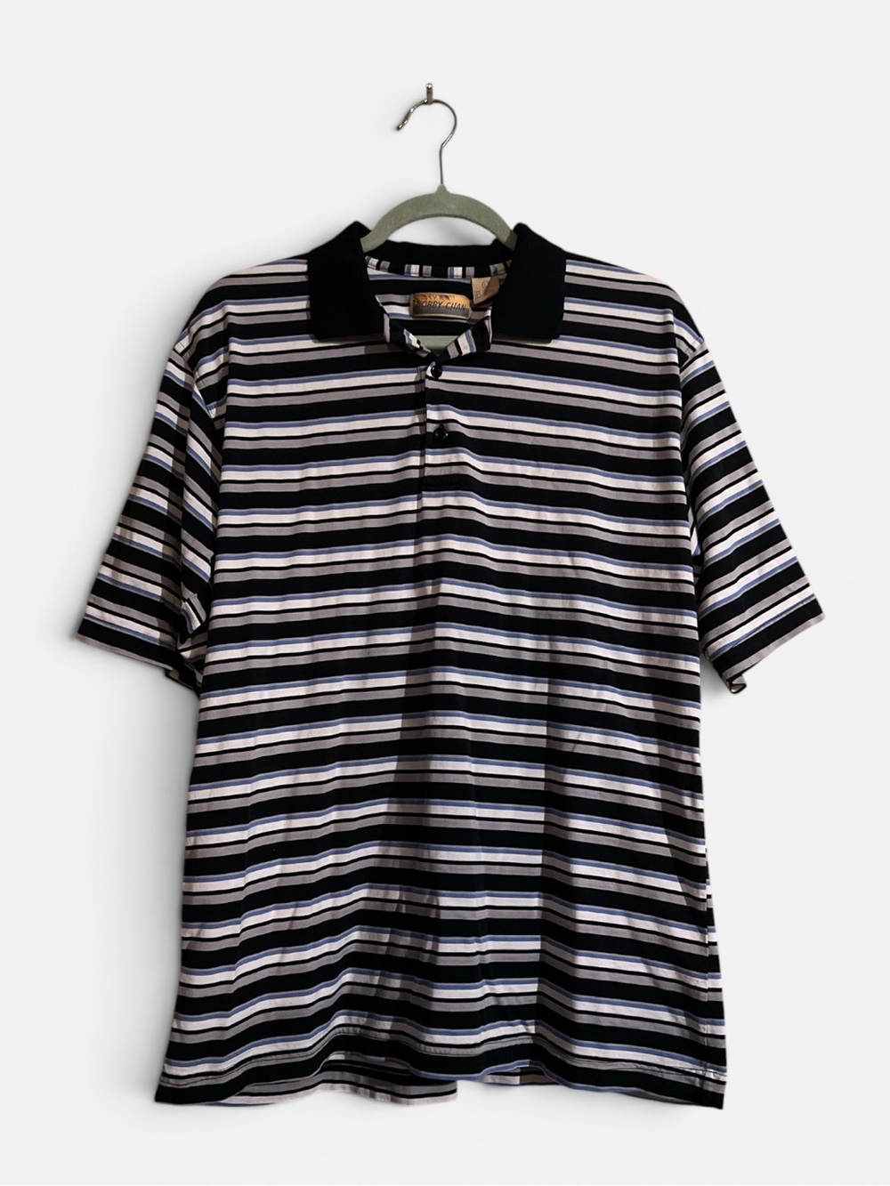 Bobby Chan Men's Navy & White Striped Golf Polo Shirt Large